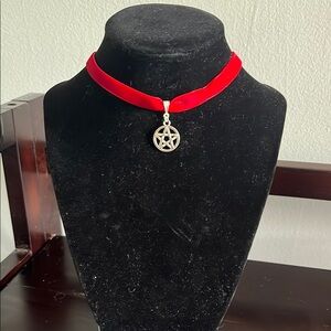 Crimson Velvet Choker with Silver Star Pendant